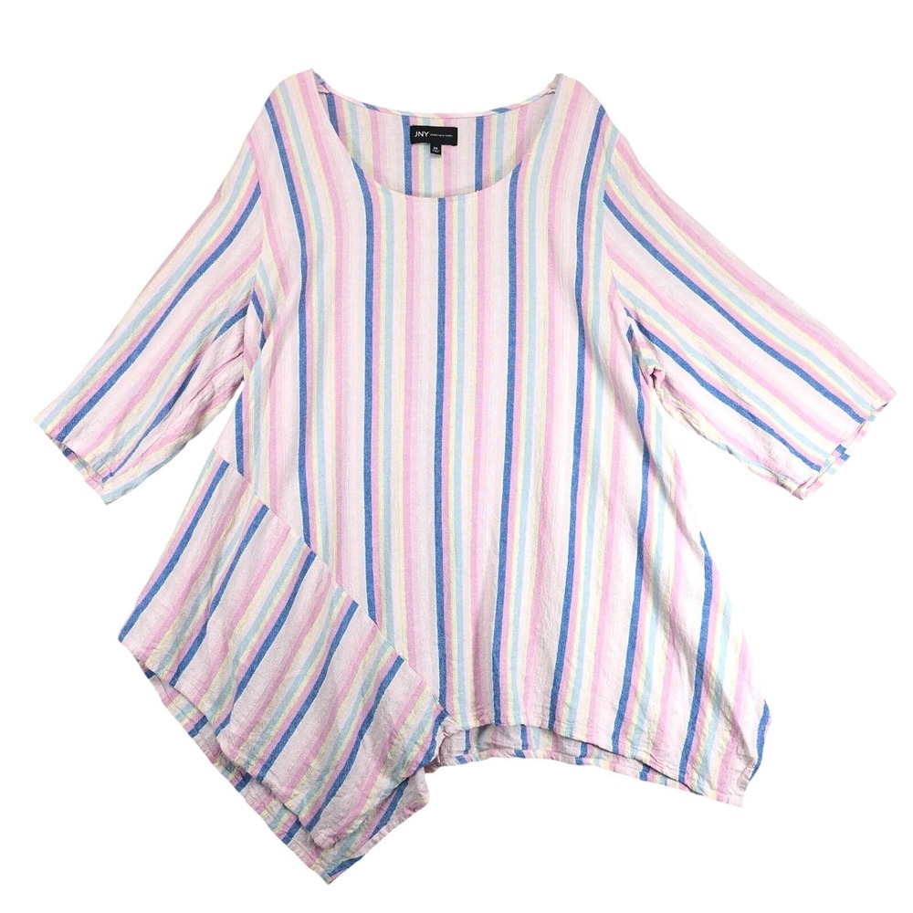 Jones New York Striped Linen Blend Tunic Top Womens Plus Size 2X Asymmetric Hem